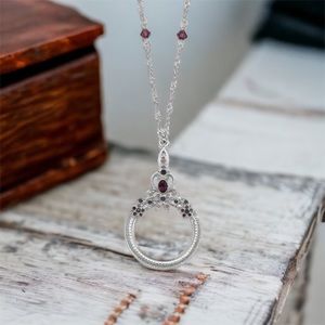 Magnifier Glass Blue Purple Crystals 30" Necklace